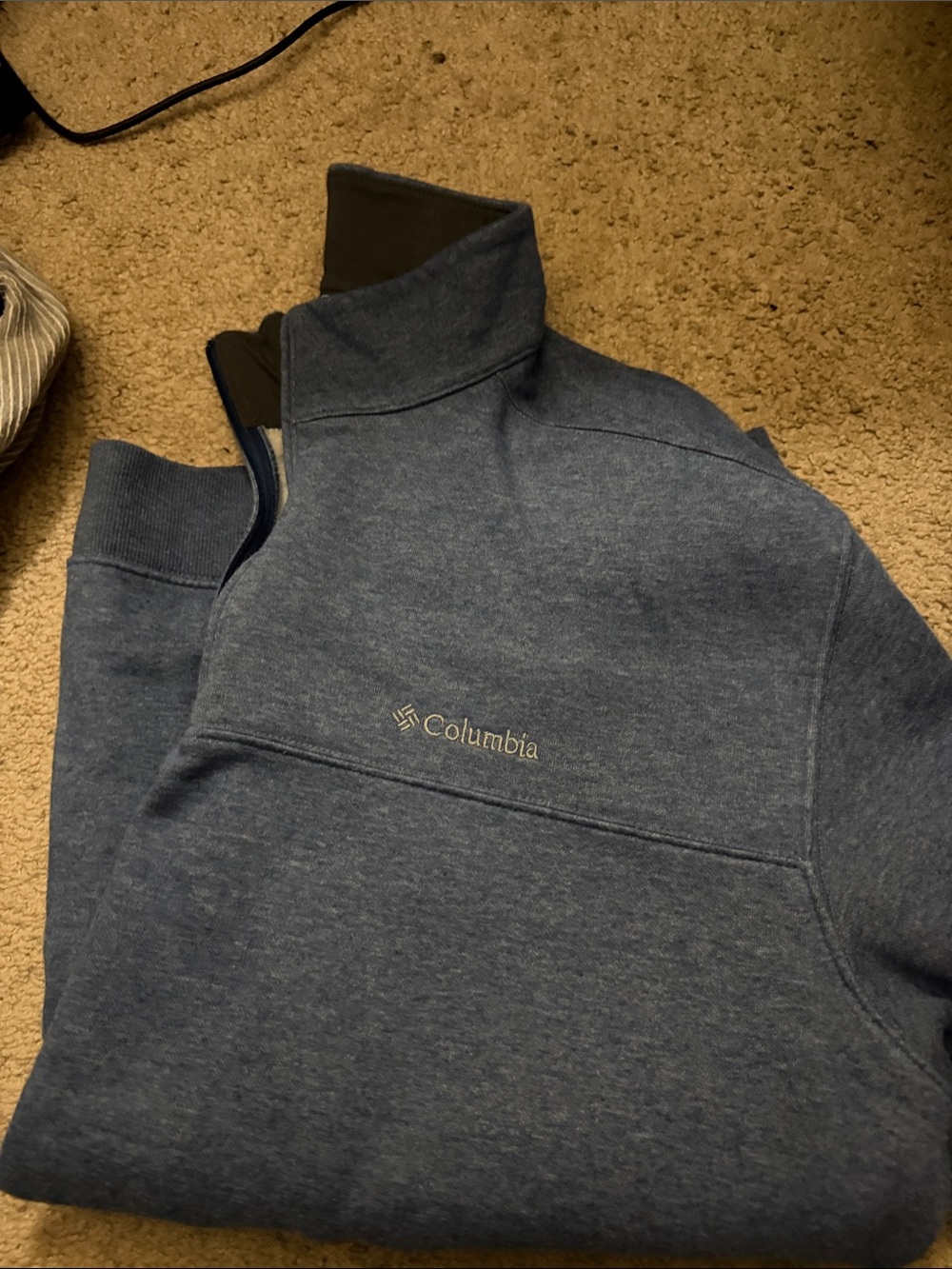 Columbia Men’s Heathered Navy qtr zip Mock Neck Sweater